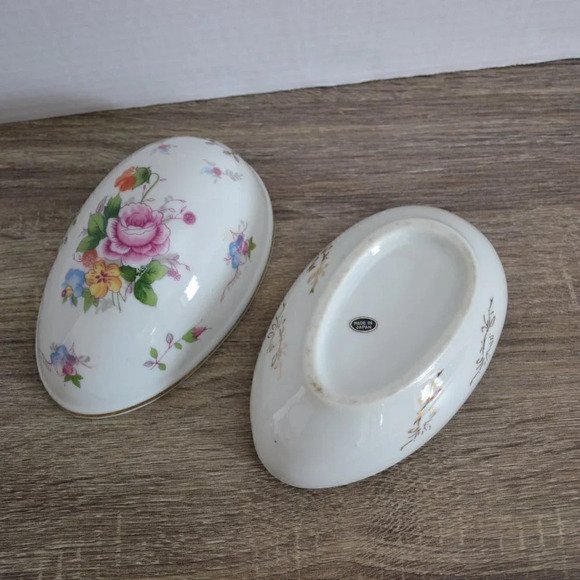 Vtg  Egg Shaped Floral Trinket Box - Picture 3 of 7